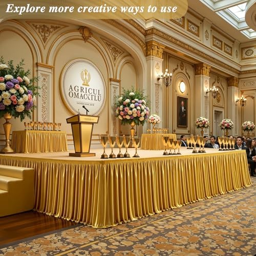 14ft Gold Satin Table Skirt for Rectangle & Round Table Teacher Desk Skirt - Image 3