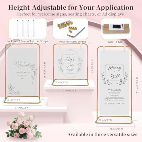 Adjustable Sign Holder, Heavy‑Duty Easel Stand, Wedding Sign Banner Stand for Wedding, Birthday, Baby Shower Events (Gold, M) - Image 3