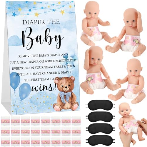 RoundFunny 33 Pcs Baby Shower Diaper Changing Game Supplies, Cute Bear by RoundFunny