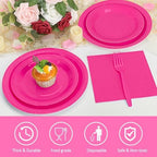 250Pcs Hot Pink Paper Plates and Napkins Supplies, Include 9’’Paper Party Plate, 7’’Dessert Plates Cups Napkins Forks Sets for Birthday, Anniversaries, Wedding, Picnics, Serves 50 - Image 4