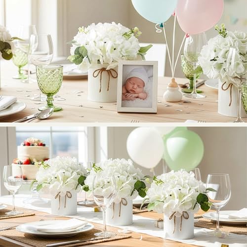 Auihiay 10PCS Flower Centerpieces for Tables, White Hydrangeas and Roses - Image 2