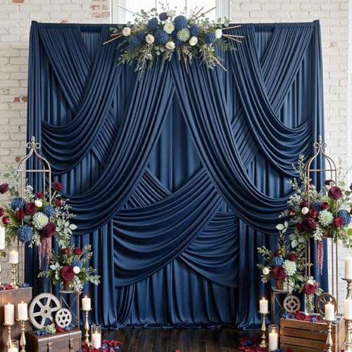 10x12 ft Navy Blue Backdrop Curtain for Wedding Parties, Wrinkle Free 2 Panels 12 ft Long Polyester Photo Backdrop Drapes Back Drop Cloth for Birthday Photography Background Party Backdrop by Htper