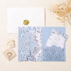 50PCS Tri-Fold Haze Blue Wedding Invitations with Envelopes and RSVP Cards - Image 6