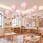 Spiareal 6 Sets Pink Hot Air Balloon Paper Lanterns Decor with Basket - Image 6