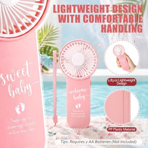 12 Sets Baby Shower Fans Party Favors Portable,Pink,5 Styles - Image 2