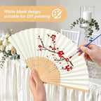50Set Wedding Hand Fans Party Favors Cream Paper Folding Handheld Fans Bulk, DIY Bamboo Fans with Thank Tag Organza Bag for Summer Guests Bridal Dancing Props Church Decoation - Image 5