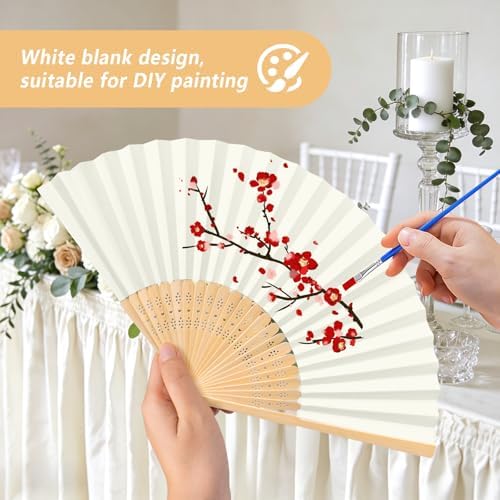 50Set Wedding Hand Fans Party Favors Cream Paper Folding Handheld Fans Bulk, DIY Bamboo Fans with Thank Tag Organza Bag for Summer Guests Bridal Dancing Props Church Decoation - Image 5