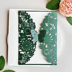 Hosmsua 5.12''x7.3'' 50PCS Emerald Green Quinceanera Invitation Kit Laser Cut Flora Butterfly Invitation Cards Pocket with Envelopes for Quinceanera Bridal Shower Wedding invite (Emerald Green) - Image 3
