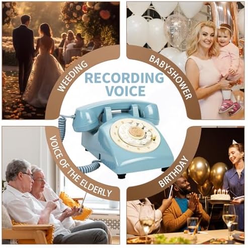 Audio Guest Book Wedding Phone,32GB Memory Customized Audio Messages, Volume Adjustable, with Message Replay Feature, Suitable for All Kinds of Party(Art Deco, Fresh-Blue) - Image 5