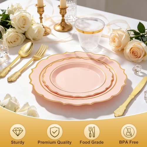 Sylans 700PCS Pink Plastic Plates Dinnerware Set Disposable for 100 Guests - Image 3
