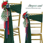 50 PCS Cheesecloth Chair Sashes Bows Wedding Aisle Decorations Chair Ribbon Ties Back Sash for Wedding Party Events Banquet Chair Cover Decoration (Emerald Green) - Image 3
