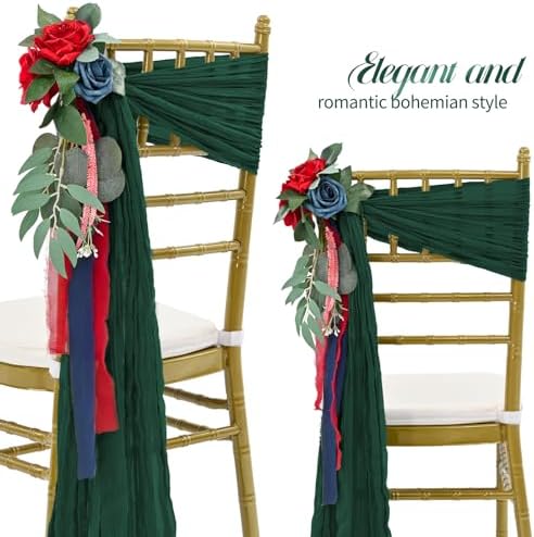 50 PCS Cheesecloth Chair Sashes Bows Wedding Aisle Decorations Chair Ribbon Ties Back Sash for Wedding Party Events Banquet Chair Cover Decoration (Emerald Green) - Image 3
