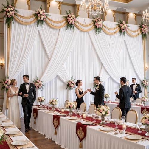 50x10FT Backdrop Curtains with Rod Pockets - Wrinkle Free Photo Stage Backdrop 10 Panels Curtains Drapes for Photography Wedding Party Baby Shower Decorations (White) - Image 2