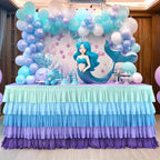 9ft Mermaid Tablecloth Party Blue Purple Tutu Tulle Table Skirt for Rectangle Round Tables Chiffon Table Decorations for Mermaid Birthday Party Baby Shower Ruffle Table Skirting - Image 2