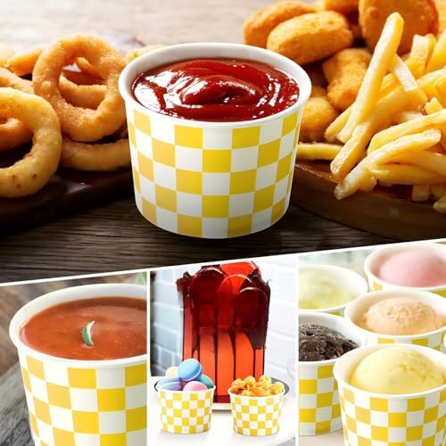 Zopeal 50 Count Yellow Checkered Ice Cream Cups Disposable 9 oz Ice Cream Bowls Paper Race Car Birthday Party Supplies Snack Cups Sundae Picnic Dessert Yogurt Bowls for Food (Pack of 3) - Image 5