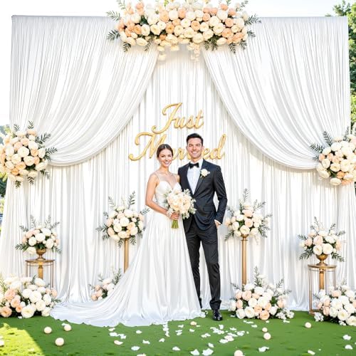 White Satin Backdrop Curtains 4 Panels - Glitter Photo Drapes for Baby Shower, 20x10FT Shimmer Back Drop Cloth, Wrinkle Free for Birthday Party Prom Wedding Stage Background - Image 6