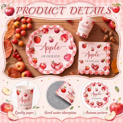 Qinyoung 50 Set / 150 Pcs Apple of Our Eye Baby Shower Party Decoration - Image 4