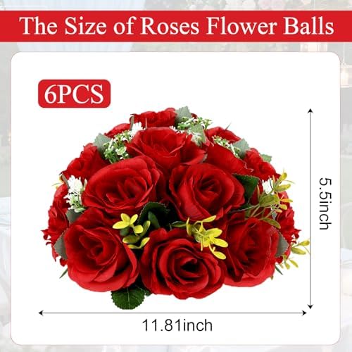 6 PCS Red Roses Flower Balls for Centerpieces - Image 2