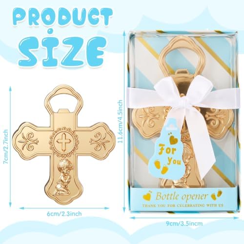 Wesiti 24 Pcs Blue Baptism Favors for Guests Praying Cross Bottle Openers Gender Reveal Boys Girls Souvenirs for Baptism Baby Shower Christening First Communion Party - Image 2