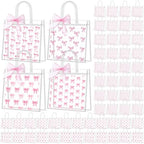 Kolldenn 48 Pcs Pink Bow Clear PVC Gift Bags with Handle Ribbon Reusable Pink Coquette Bowknot Goodies Treats Totes Bulk for Birthday Wedding Baby Shower Party Supplies, 5.9 x 6.3 x 2.8 Inch by Unknown