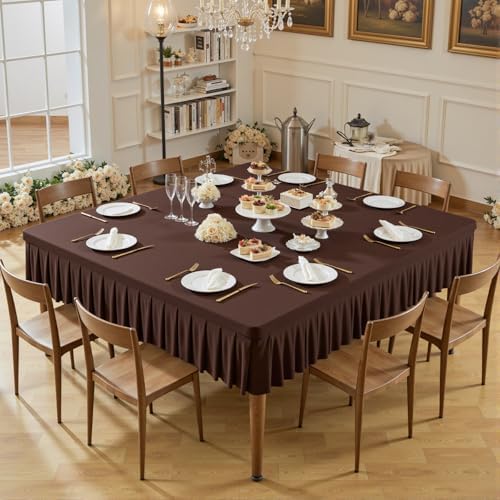 Wish Care Chocolate Spandex Tablecloths for 54x54 Inch Square Tables, Stretch Fitted Table Clothes with Pleated Ruffle Skirt for 54” Table, Wrinkle Free and Elastic, for Party Kitchen Home Dining by WishCare