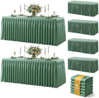 Sage Green Polyester Table Cloths for Rectangle 8 Foot Tables, 6 Pack Wrinkle Free Tablecloths Stretchy Banquet Ruffle Fitted Table Cover Desk Skirt for Parties Wedding Birthday Baby Shower by Unknown