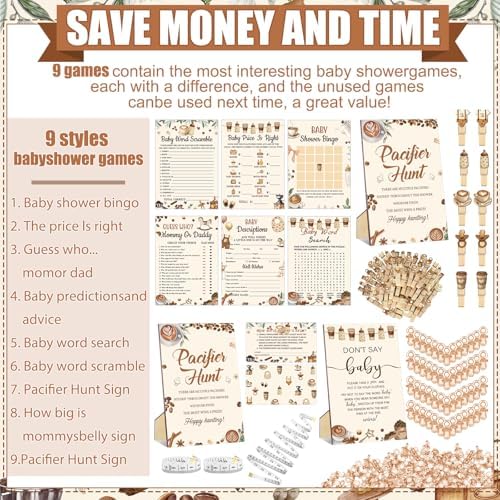 Sherr 476 Pcs Coffee Baby Shower Game Set, 9 Style Baby Shower Activities - Image 4