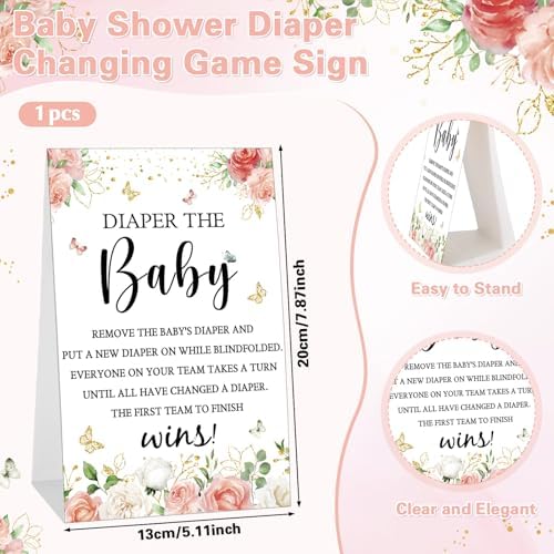 RoundFunny 33 Pcs Baby Shower Diaper Changing Game Supplies, Rose - Image 3