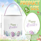 Honeydak 6 PCS Colorful Eggs Bunny Canvas Basket for Kids Carry Tote - Image 2