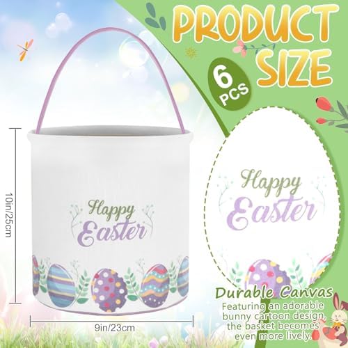 Honeydak 6 PCS Colorful Eggs Bunny Canvas Basket for Kids Carry Tote - Image 2