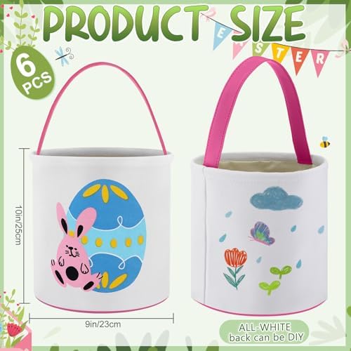Honeydak 6 PCS Easter Basket for Kids, Bunny Tote Bags Mixed Colors - Image 2