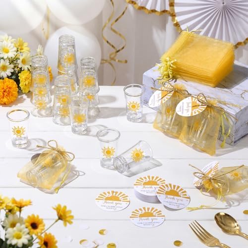 Funnymoom 50 Sets Sun Party Favors Sunshine Shot Glasses Baby Shower Party Decorations Acrylic Clear Shot Glasses Thank You Tags with Organza Gift Bag - Image 4