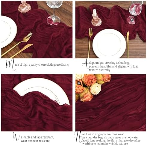 24 Pack Burgundy Table Runner 10Ft Cheesecloth Table Runner Rustic Gauze Table Runners Romantic Long Sheer Fabric Cheese Cloth Table Runners for Wedding Party Bridal Baby Shower - Image 3