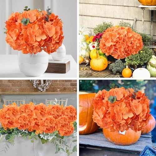 AVIVIHO 65pcs Fake Flowers Orange Hydrangea Artificial Flowers Bulk (Not Squished, No Steaming Need) Silk Flowers with Stems for Wedding Decor,Home,Baby Shower,Table Centerpieces Decoration - Image 3