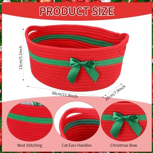 FoldTier 8 Pack Christmas Woven Gift Baskets with Handles,Red - Image 3