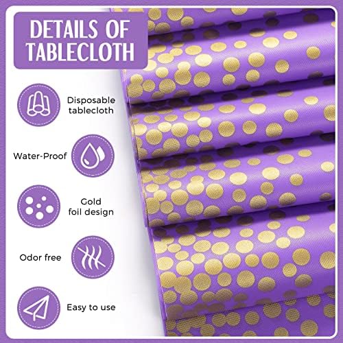 Tudomro 16 Pack Purple and Gold Plastic Tablecloths Satin Runner Set - Image 3