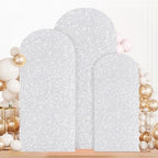 MODFUNS Set of 3 Wedding Arch Cover Silver Sequins Arch Cover 4ft 5ft 6ft Metallic Arch Stand Covers Spandex Arches Backdrop Covers Payette Glitter Arched Backdrop for Birthday Party Wedding Decor - Image 5