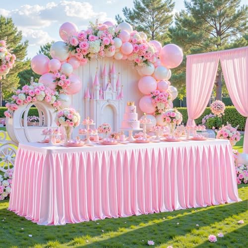 Wish Care Pink Satin Table Clothes for 8 Foot Rectangle Tables - 8FT Wrinkle Resistant Glitter Rectangle Tablecloths, Party Table Covers for Wedding Banquet, Baby Shower, Birthday, Holiday Dinner - Image 3