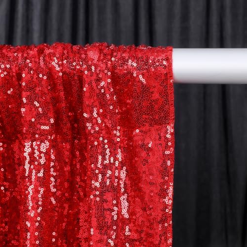 Birthday Backdrop Curtain 10ftx10ft - Red Sequin and Black Satin Drapes - Image 3