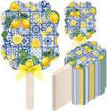 Huwena 50 Sets Wedding Fans for Guests Thank You for Celebrating with Us Fans Hand Fans Handheld Folded Fan Baby Shower Favors for Bridal Bridesmaid Gift Church Dancing(Blue,Tiles Lemon) by Huwena