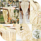 24 Pack Ivory Cheesecloth Table Runner 17"x108" Boho Gauze Fabric Table Runner Vintage Rustic Sheer Runners for Wedding Party Bridal Baby Shower Table Decorations - Image 3