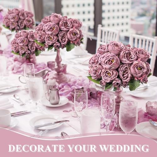 8 Bundles Artificial Peony Centerpiece Flowers,Dark Purple - Image 4