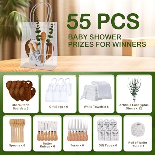 55Pcs Baby Shower Prizes for Game Winners 6 Sets Charcuterie Board with Spoons Butter Spreaders Forks Plaid Towel Thanks Card and Gift Bags for Bridal Shower Favors Party (Heart Shaped) - Image 4