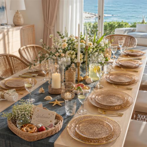 Liacere 60Pcs Brown Plastic Plates-Disposable Plates With Gold Rim,Heavy-duty Amber Plates,Water ripples Party Plates Include 30 Dessert-Platos,30 Dinner-Platos for Wedding&Thanksgiving&Fall Party - Image 4