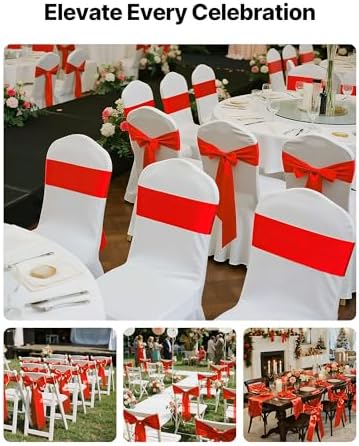 VEVOR Satin Chair Sashes Bows, Chair Ribbon Ties Back Sash, 7 x 108 inch, Wedding Reception Decoration, for Wedding Ceremony Baby Shower Party Events Banquet Cover Decoration (Red, 100pcs) - Image 2