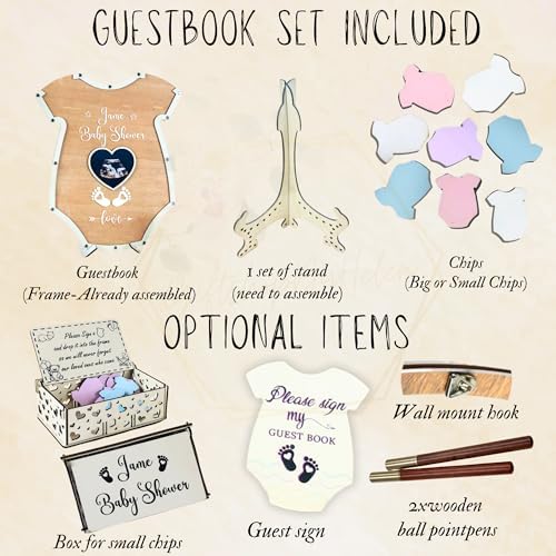 Baby Shower Guest Book Alternative Onesie Wooden Keepsake Gender Reveal - Image 6