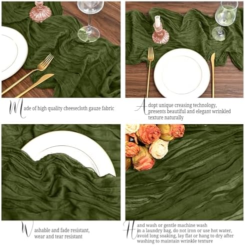 24 Pack Olive Green Table Runner 10Ft Cheesecloth Table Runner Rustic Gauze Table Runner Romantic Long Sheer Fabric Cheese Cloth Table Runner for Wedding Party Bridal Baby Shower - Image 4