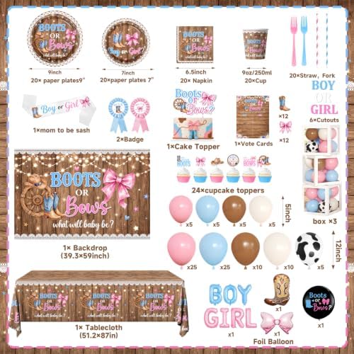 Boots Or Bows Gender Reveal Decorations, All-in-one Boots Set - Image 4