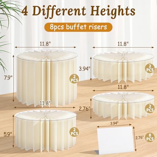 8Pack Buffet Risers Display Stands Foldable Food Risers for Buffet Table Tall Cake Cupcake Stands Cardboard Cylinder Stand Dessert Table Display Set for Catering Jewelry Wedding Party Decor (White) - Image 2