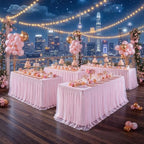 6 Pack Pink Tablecloth Rectangle 6ft Elastic Fitted Tulle Table Cloth Stretch Spandex Rectangular Table Cover with Ruffle Skirt for Wedding Baby Shower Birthday Party Banquet Cake Dessert Table Decor - Image 4